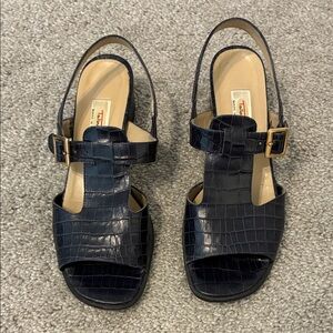 Women's Navy Croc-Embossed Sandals